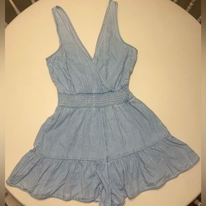 American eagle light wash jean romper